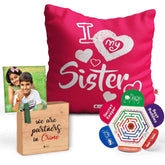 Pink Cushion Cover and Plaque with I Love My Dear Sis Print